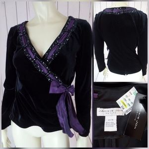 Jackie Jon Petite Top PS Black Velvet Tie New